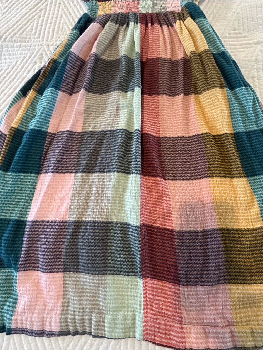 ace & jig XS Multicolor Plaid Cotton Midi A-Line Dress V-Neck Short Sleeve - Picture 4 of 6